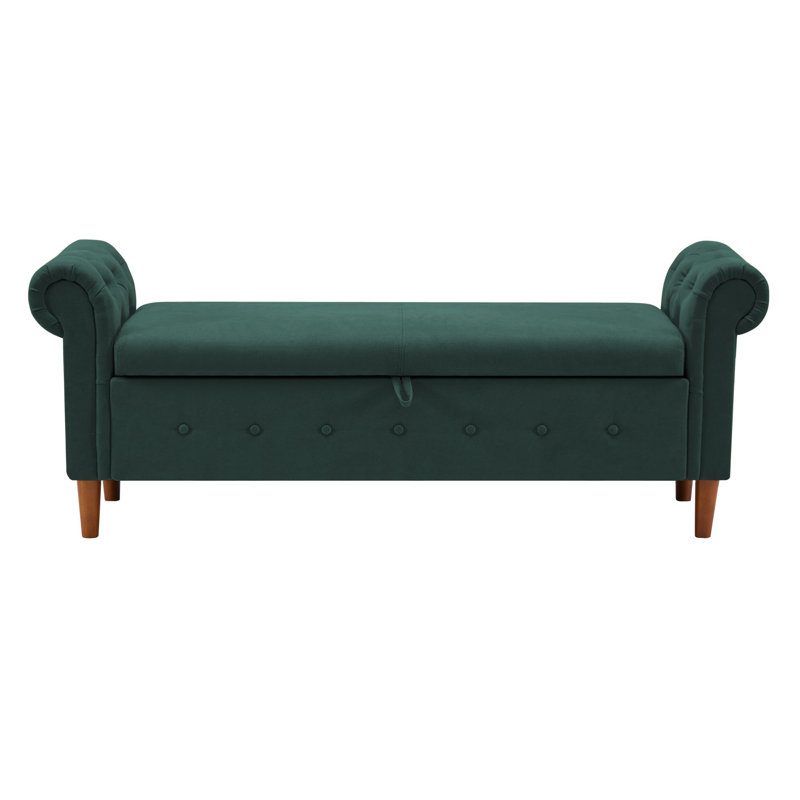 Linen Upholstered Storage Bench, Green