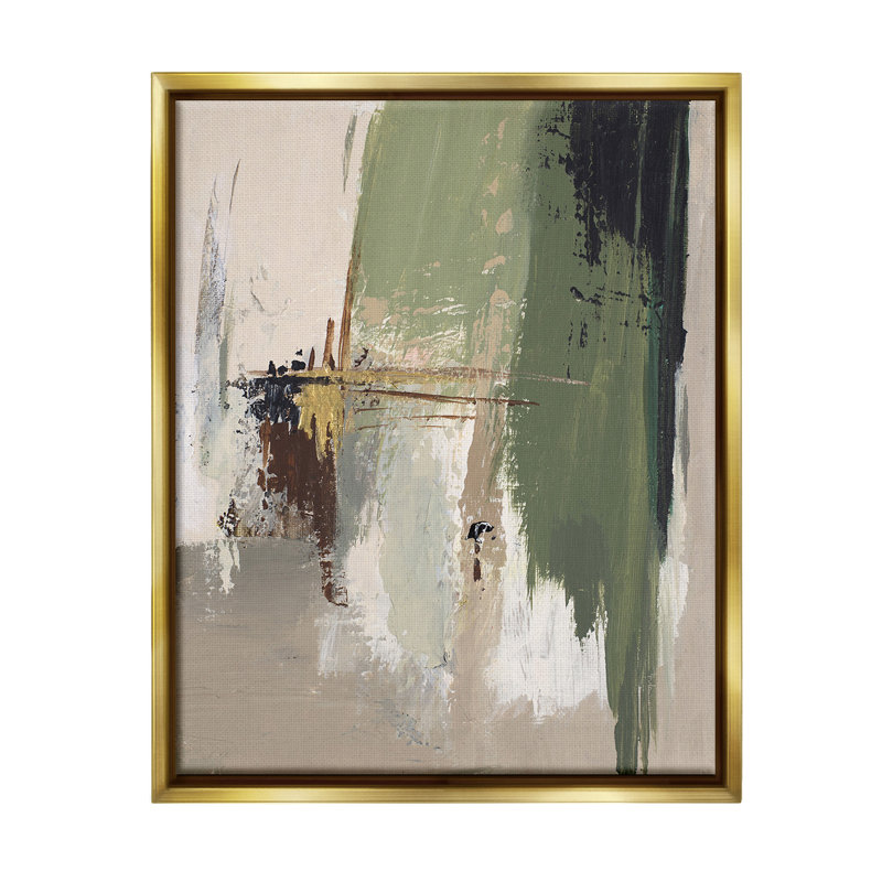 Green & Tan Brush Strokes Gold Framed Floater Canvas Wall Art by Patricia Pinto, 21" H x 17" W, Metallic Gold Floater Frame