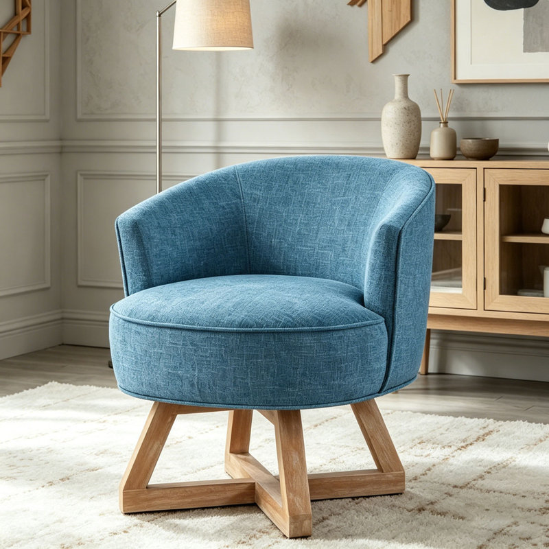Chaise pivotante avec base en bois en forme de croix, Bleu clair