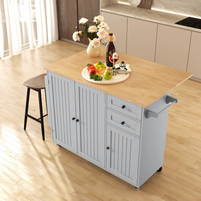 50" W Rolling Kitchen Island Cart with Solid Wood Top 