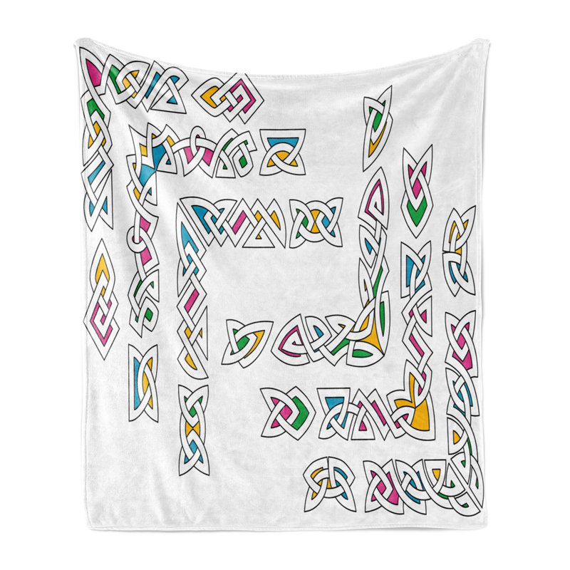 Ambesonne Irish Fleece Throw Blanket Gaelic Ornament Patterns Multicolor, 50" W x 70" L