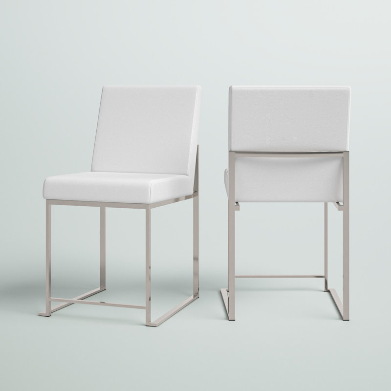 Brieon 19.25'' H Upholstered Metal Side Chair, White Faux Leather, Stainless Steel