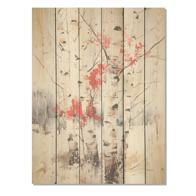 Bois de brichis rouge en hiver - Bouleau d'arbre, art sur bois de pin naturel