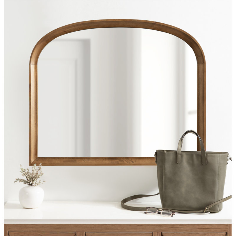 Miroir d'appoint mural Daquan, Bois massif, 28 po x 34 po, Brun