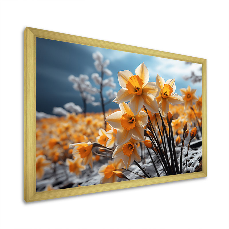 Daffodils Field Yellow Vibrant II - Imprimé, H 30 po x l 40 po x P 1,5 po, Cadre doré simple