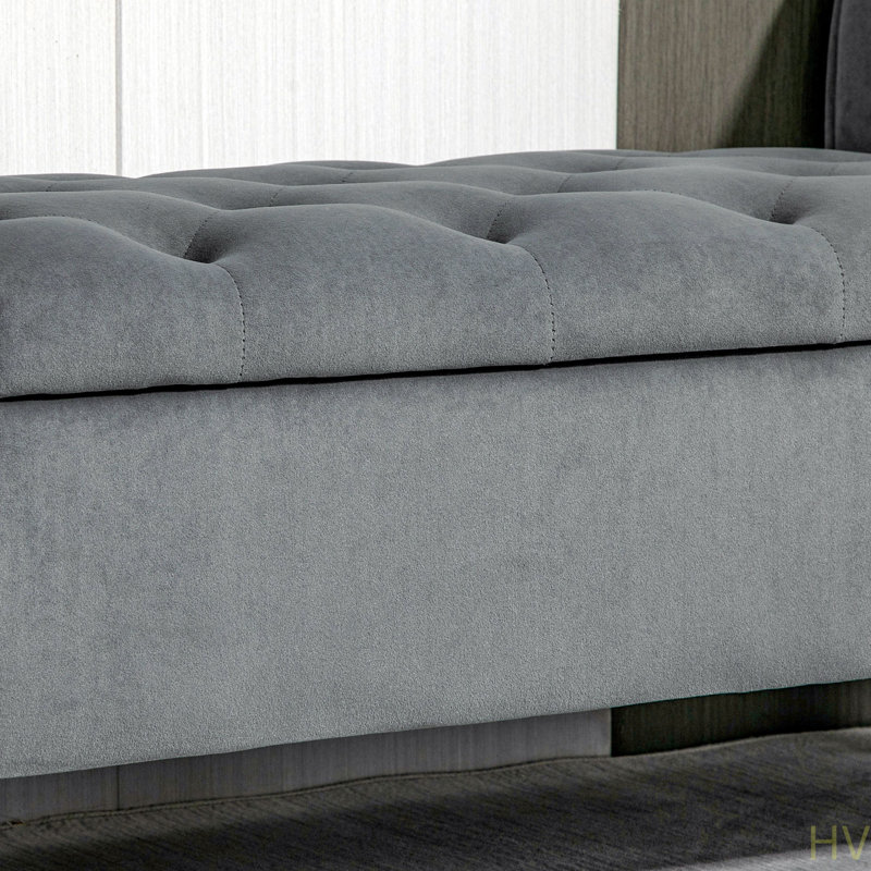 Banc avec repose-pieds capitonné et accoudoirs roulés pour le salon ou le couloir, Gris