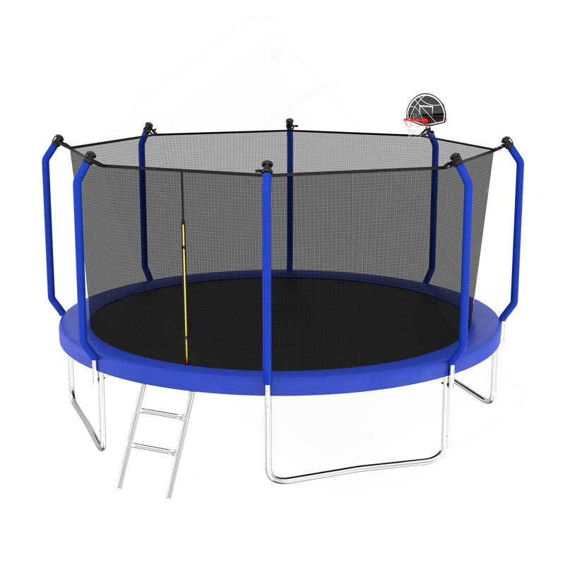 Trampoline 12FT avec panier de basketball, trampoline d'extérieur renforcé de type ASTM avec filet d'enclos