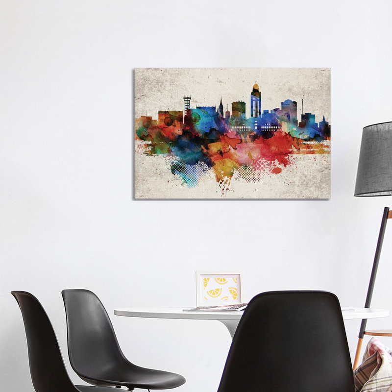 Lincoln Abstract Skyline by WallDecorAddict - Wrapped Canvas Print, 101.6 cm H x 66.04 cm W
