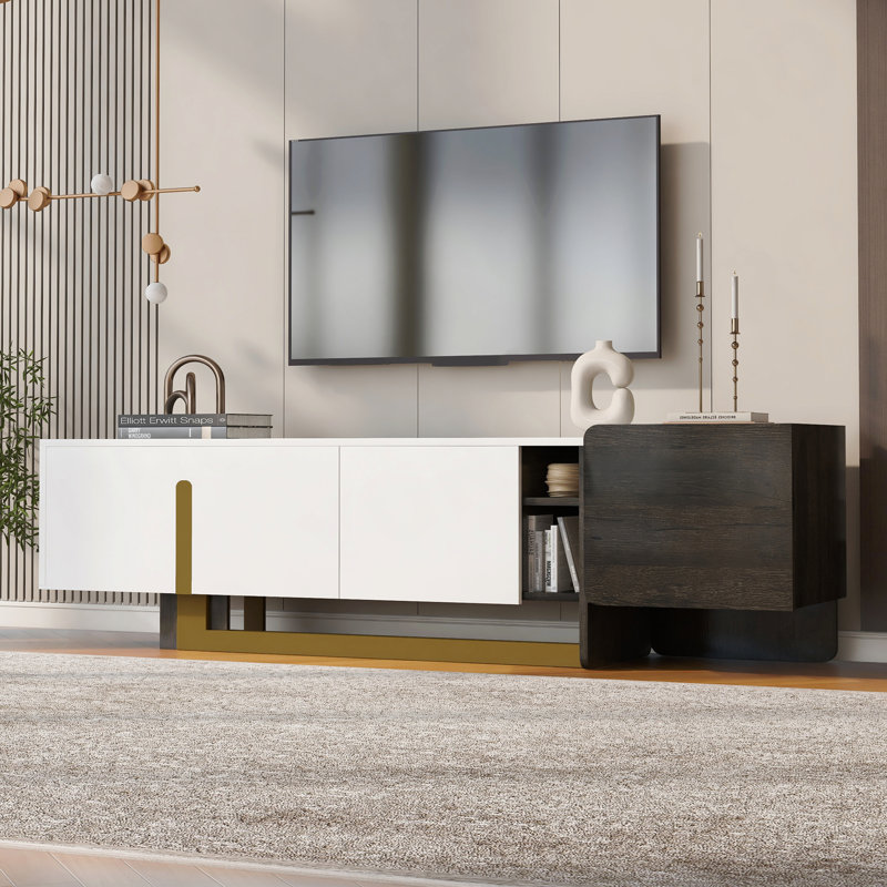 Meuble télé à deux tons avec cadre en métal doré pour le salon, White