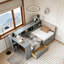 Lit plateforme simple en bois avec tablettes de rangement et tiroirs-538122442-538122437