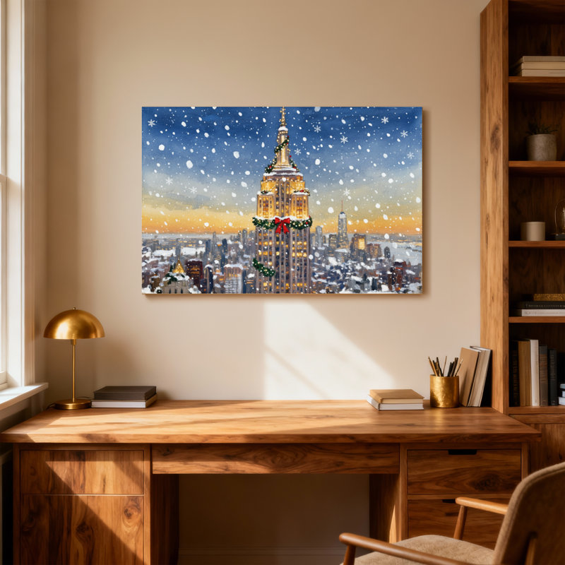 Décorations de Noël de Noël, paysage urbain enneigé Empire State Building, H 20 po x l 30 po