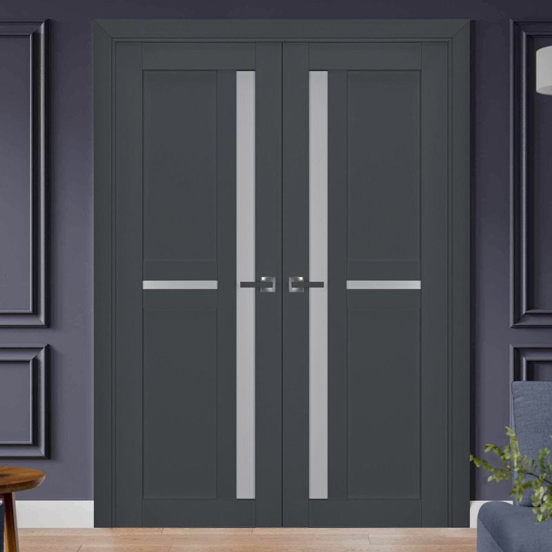 Portes françaises en bois givré Veregio, 48 po x 80 po, Noir