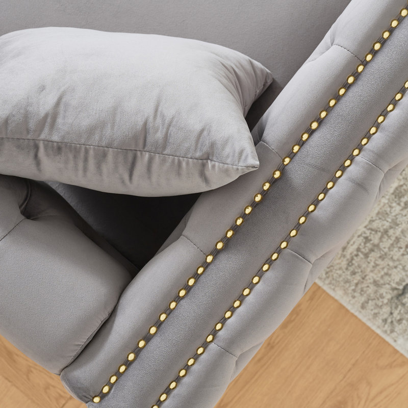 80.5" Tufted Velvet Sofa with Nailhead, Gray, 29" H x 80.7" W x 29" D