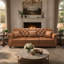 Canapé Chesterfield 82,6 po rembourré en similicuir avec garniture cloutée et accoudoirs roulés, canapé Chesterfield moderne de style Mid-Century capitonné avec boutons, brun