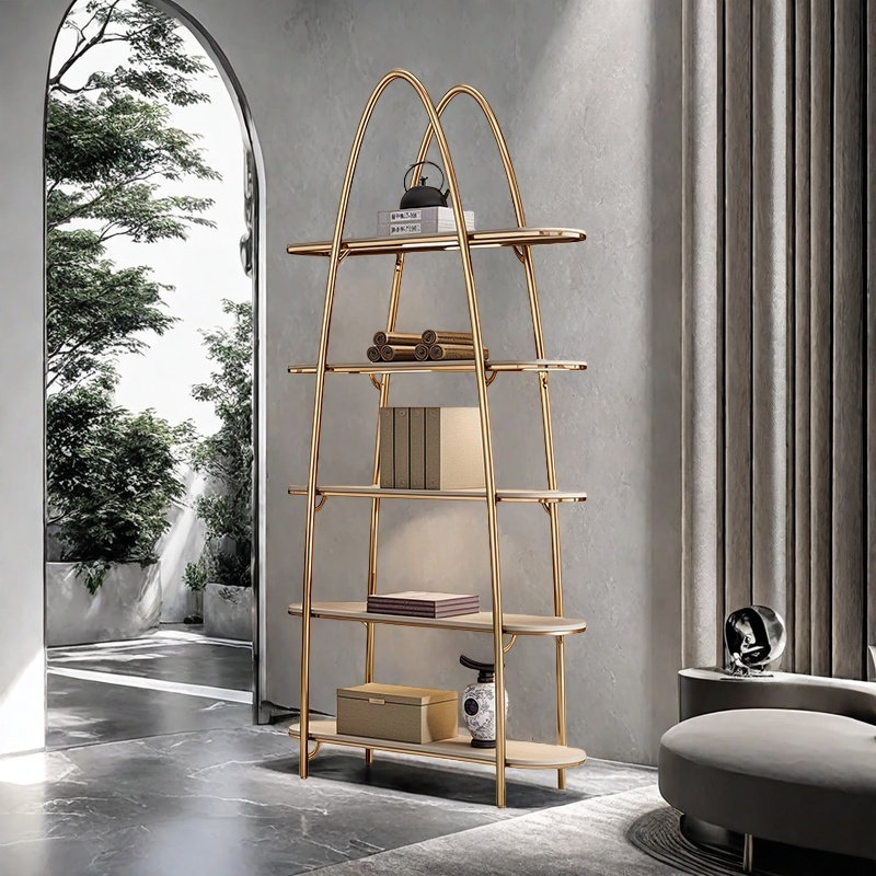 Bibliothèque légère de luxe sur Internet, Or / beige, (5 tablettes) H 94,4 po x l 47,2 po x P 15,7 po