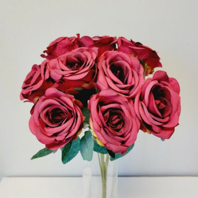 Burgundy And Red Rose Bush Artificial Flowers