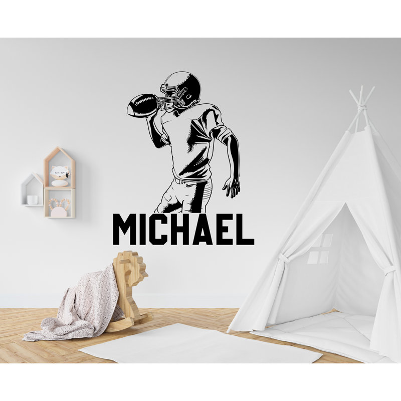 Grand nom personnalisé football américain autocollant mural sport autocollant pour enfants, cadeaux personnalisés, vinyle adhésif mural, chambre de garçon 389LU