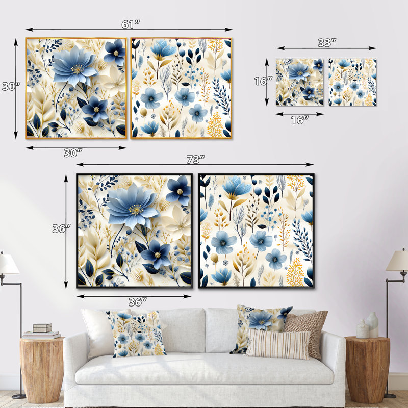 Esquer - Ensemble de 2 collages carrés floral et botanique, Cadre flottant brun, H 30 po x l 61 po