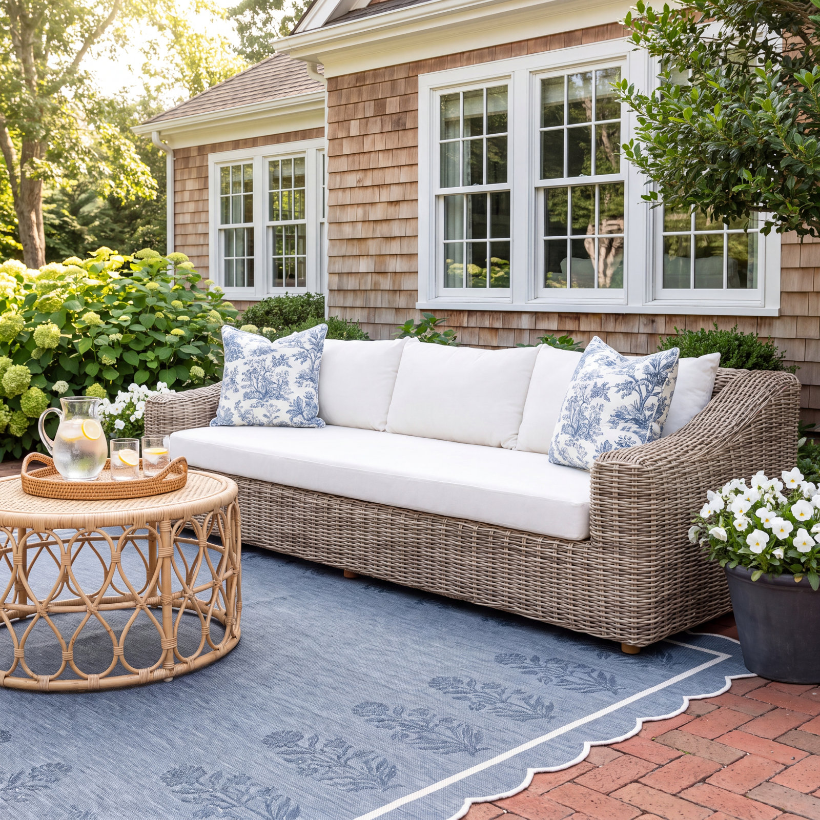 Azlynne 106'' Wide Patio Sofa with Cushions, Brown