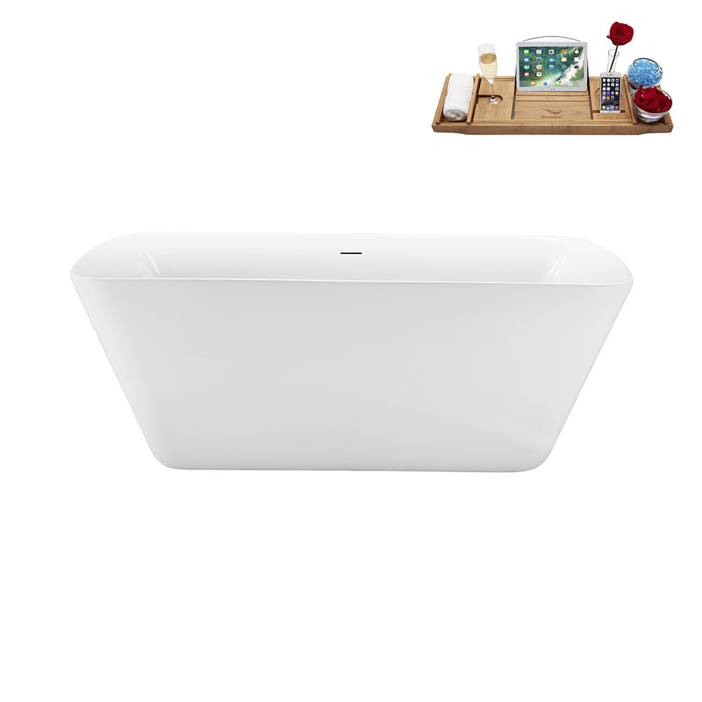 59.1'' x 28.3'' Freestanding Soaking Acrylic Bathtub Streamline Bath Drain