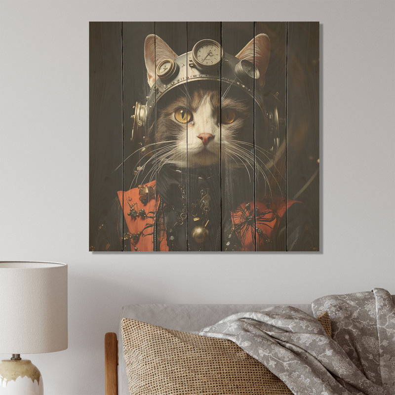 Chat de chasse - impression sur bois, H 36 po x l 36 po