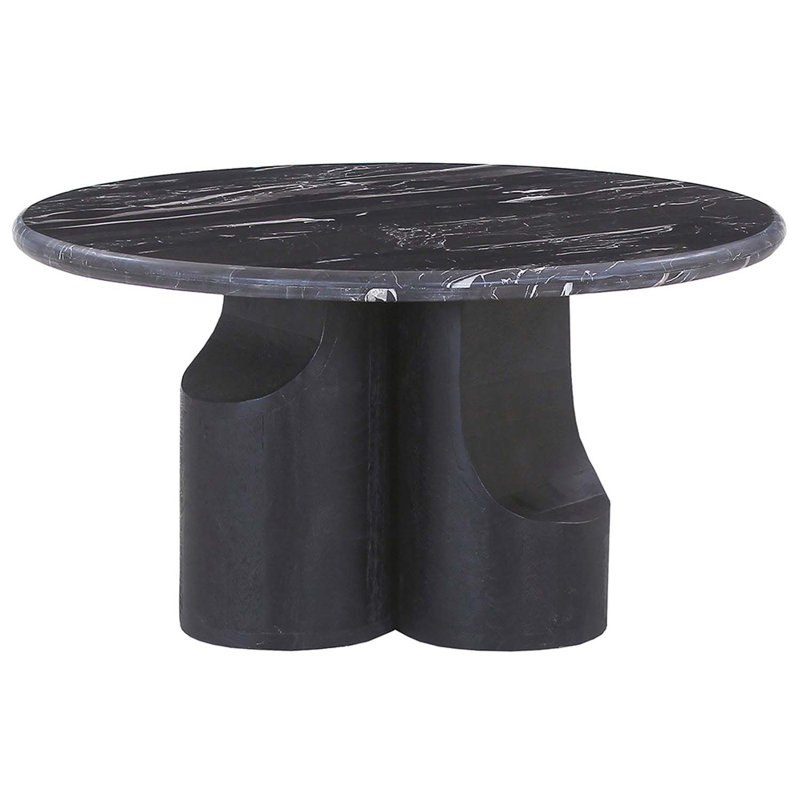 Table basse ronde, plateau en marbre naturel et noir Mercana