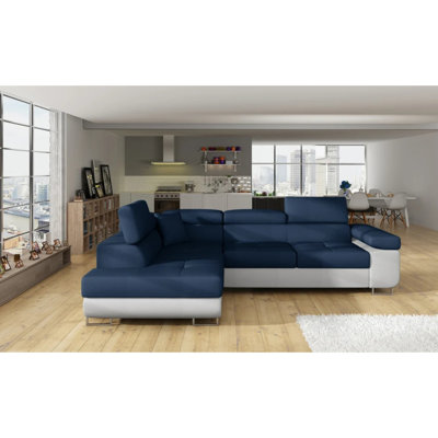Anton Two-Tone Storage Sleeper Sectional Sofa - Navy/Grey
