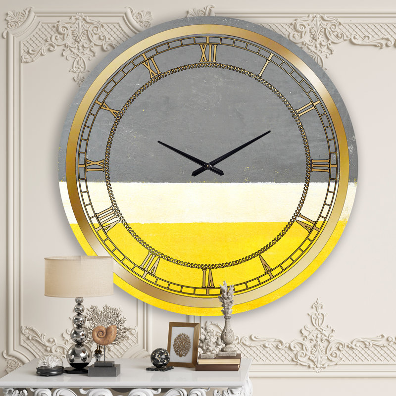 Gris et jaune bleu abstrait V - horloge murale moderne, Grand