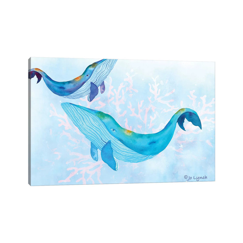 Whales Play Ocean by Jo Lynch - Wrapped Canvas Gallery-Wrapped Canvas Giclée, 20.32cm H x 30.48cm W