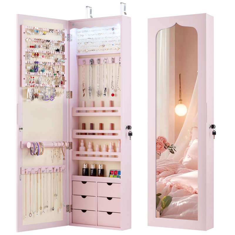 Wall Mounted Required Jewelry Armoire, Pink
