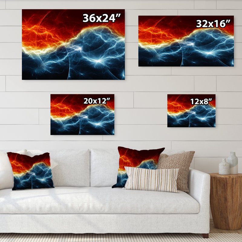 Fire and Ice Fractal Lightning - reproduction d'art sur toile encadrée, H 8 po x l 12 po x P 1 po, Toile tendue
