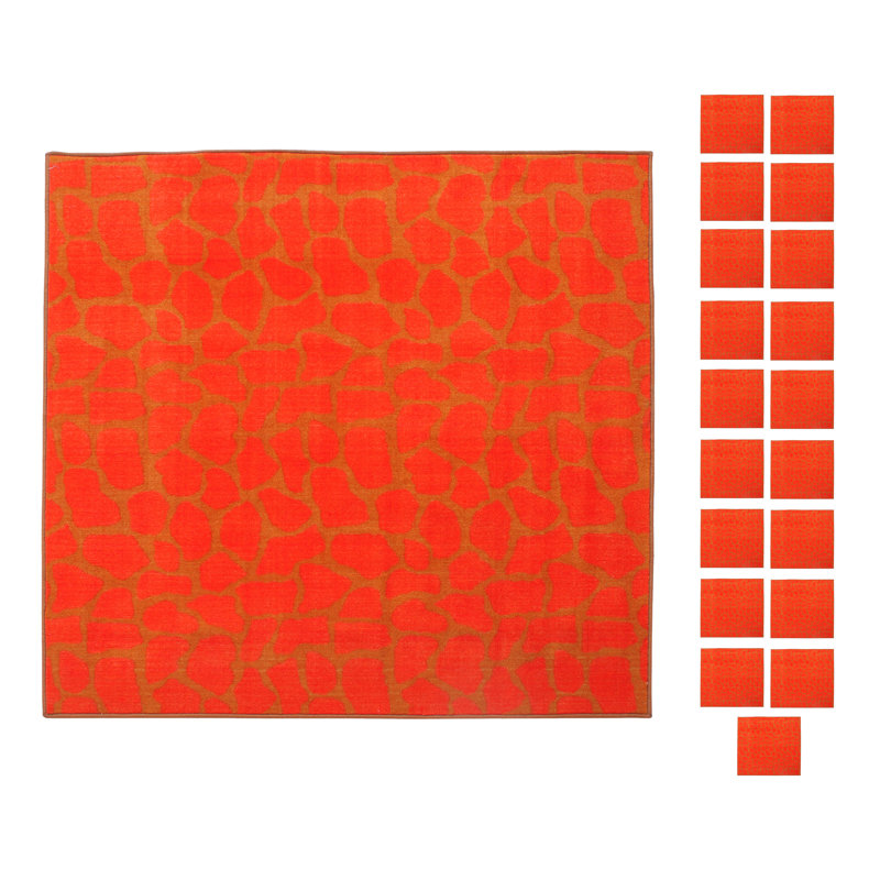 Ensemble de tapis touffetés en nylon orange foncé Azzahra, Carré 3 pi