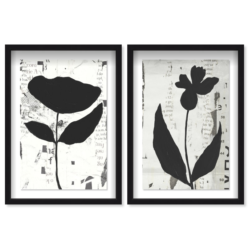 Single Flowers Set Shadowbox Abstract Print by Oliver Gal, Black Frame, 10 x 15, 111"H x 75"W, Black Shadowbox