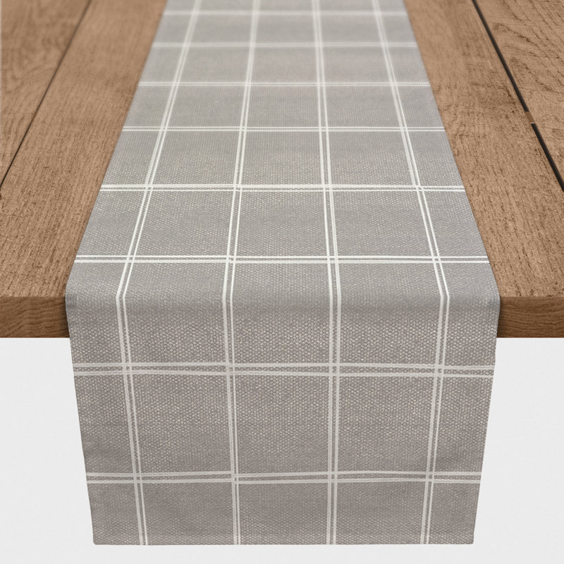 Chemin de table en lin à carreaux vert 4, gris, L 90 po x l 16 po