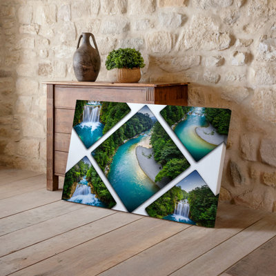 Canvas Aerial View Of A Vibrant Turquoise River Winding Through A Wall Art Lush Green Forest Showcasing A Stunning Contrast Between Canvas Wall Art