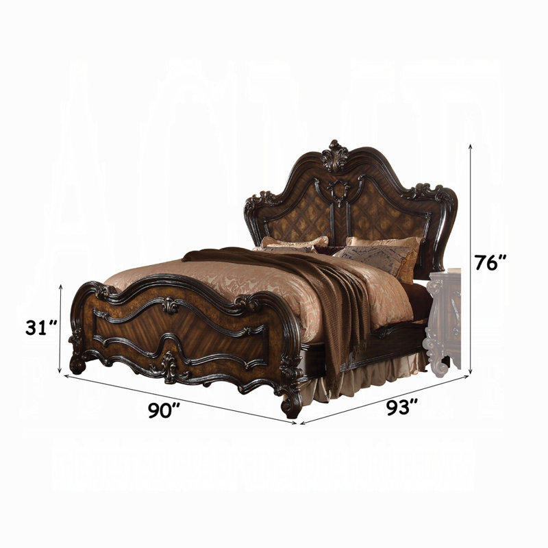 Ensemble de chambre à coucher de luxe en bois massif 7 pièces comprenant un lit, un bureau de coiffeuse, un tabouret de coiffeuse, une commode, 2 tables de chevet et un miroir, sommier nécessaire
