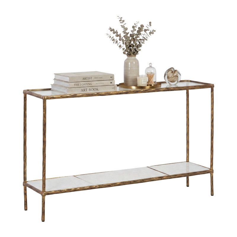 Hanriette 52'' Glass Top Console Table, Antiqued Brass