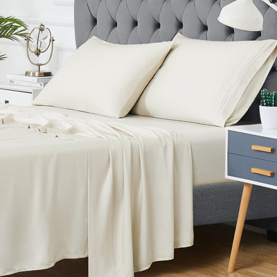 Draps rafraîchissants pour grand lit, literie de luxe à poches profondes, draps en rayonne soyeux et moelleux pour les dormeurs chauds, jaune et grand