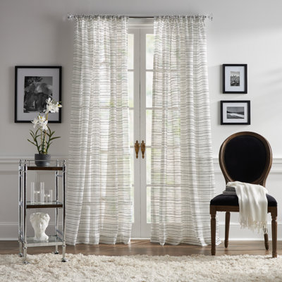Thea Boucle Poletop Sheer Black/White Curtain Panel Pair (Set of 2)