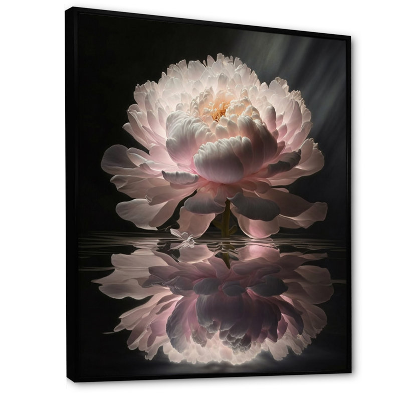 " Pink Black Peonies Petals III ", 40" H x 30" W x 1.5" D, Black Floater Framed