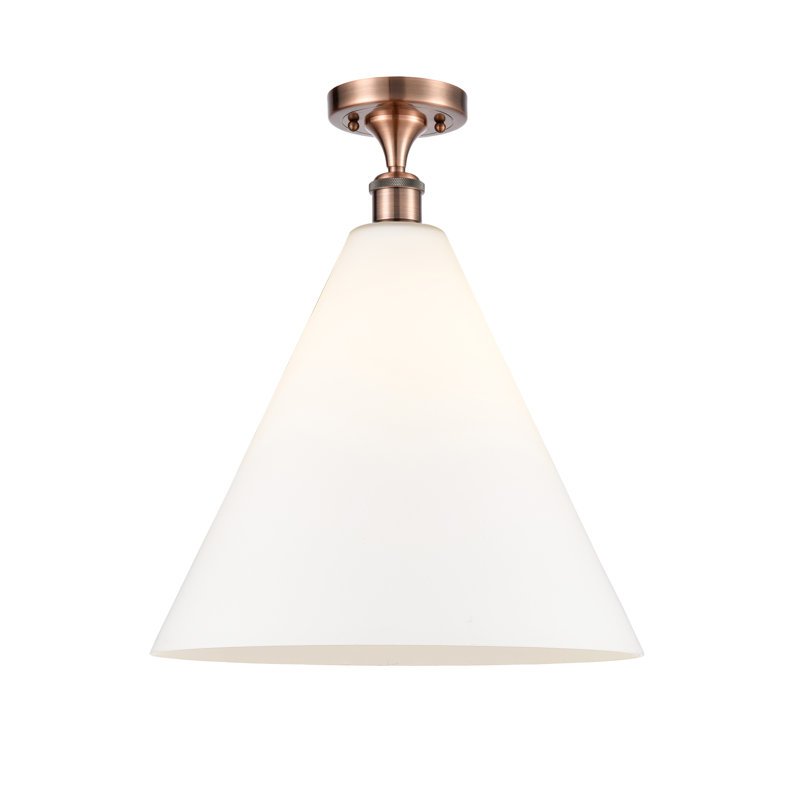 Plafonnier semi-encastré 1 lumière Yonnie, Cuivre antique, Blanc mat, H 18,75 po x l 16 po x P 16 po