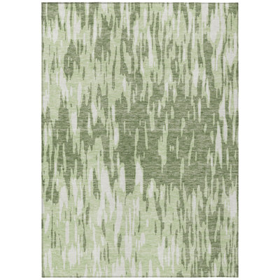 3' X 5' Green And Ivory Abstract Washable Indoor Outdoor Area Rug
