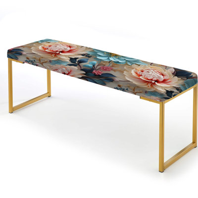 Floral Upholstered Gold Bench