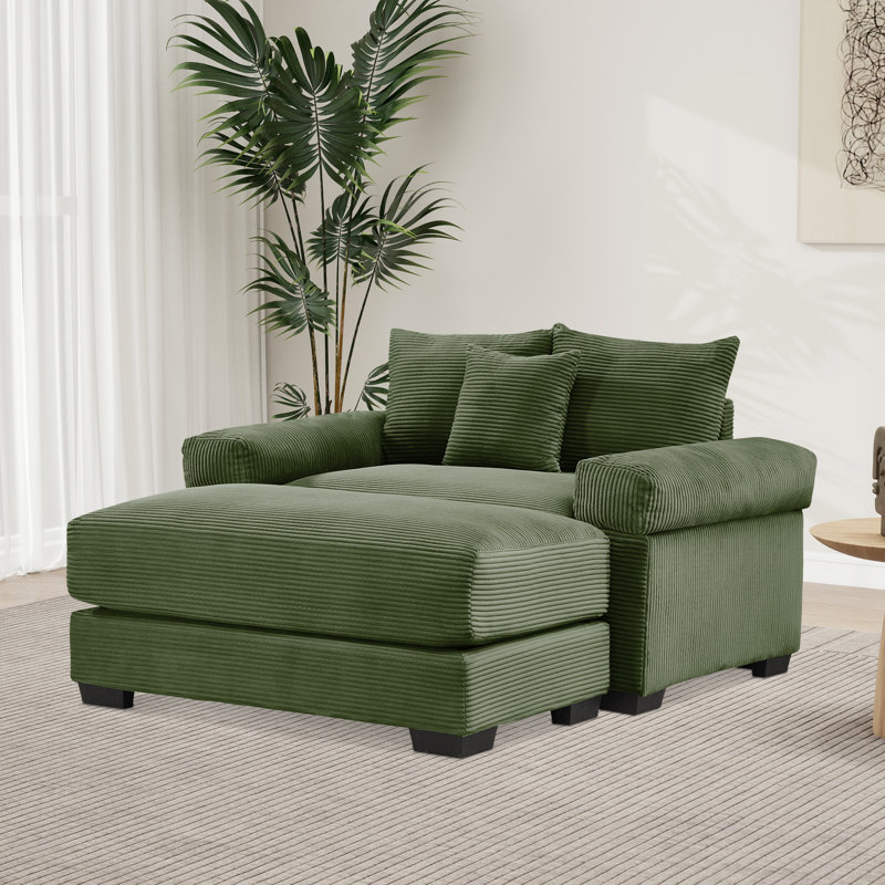 Oversized Corduroy Armchair  With Ottoman, Green