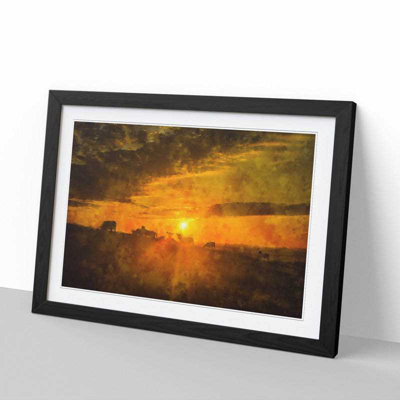 Flock Sheep and Sunset - Picture Frame Graphic Art, 48cm H x 65cm W x 2cm D, Black Framed
