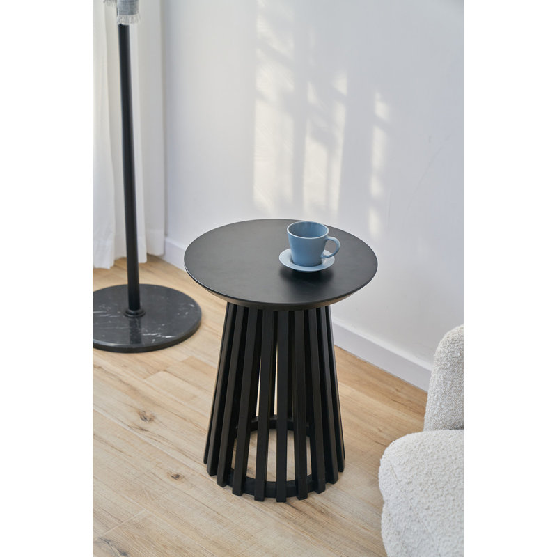 Bayram Solid Wood Pedestal End Table, Black