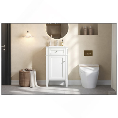 18-Inch Bathroom Vanity With Ceramic Sink, Freestanding Single Vanity Set With Soft Closing Door, Adjustable Shelf, French Style, Solid Feet, White