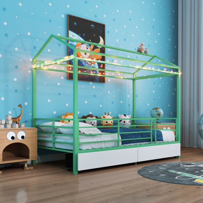 Cadre de lit pour enfants avec toit de type maison, aucun sommier nécessaire
