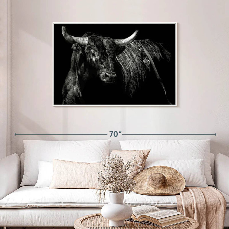Brindle rodéo bull, Cadre flottant blanc, 43 po x 29 po