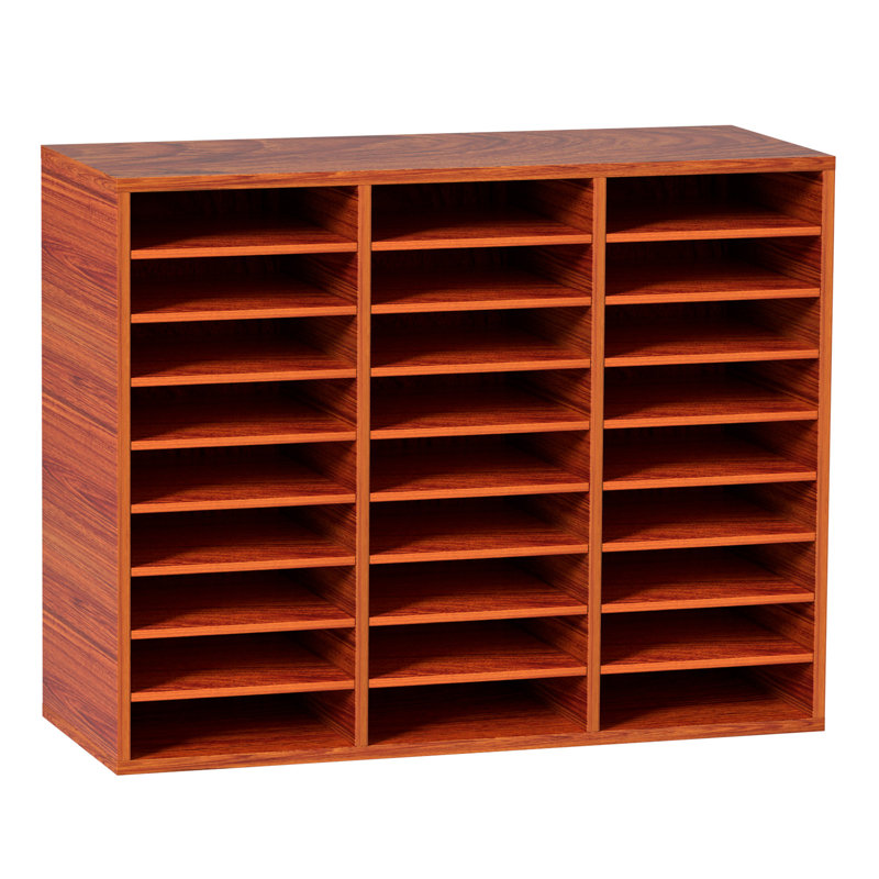Organisateur de livres 27 compartiments, tablettes réglables, Brun cerisier